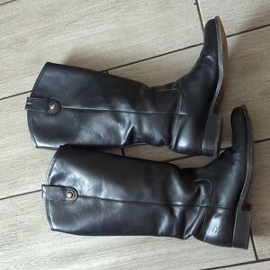Frye Melissa Button Riding Boots Sz 8 Black Leather Tall Pull On Western Cowgirl